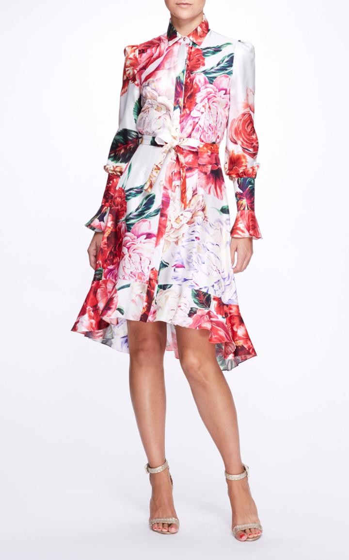Moda Operandi Marchesa Floral Silk Shirt Dress