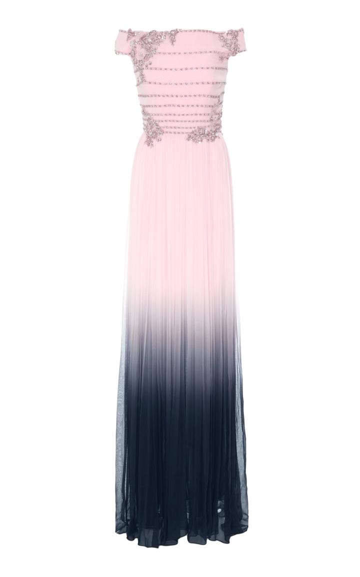 Pamella Roland Metallic Floral Embroidered Gown