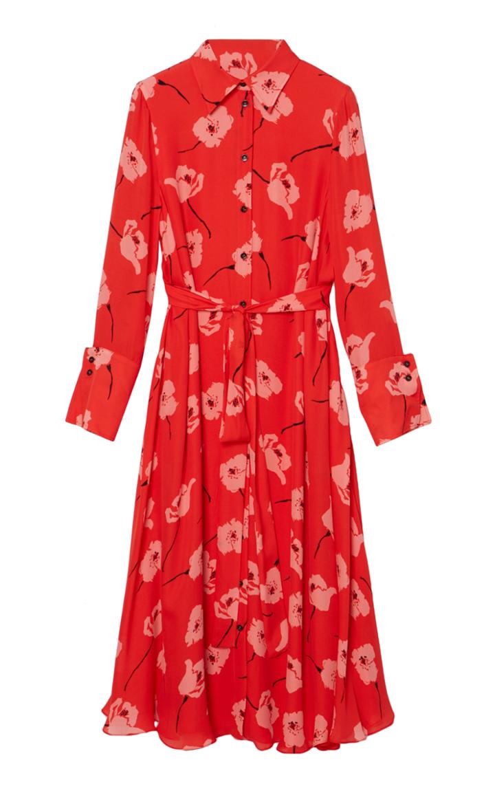 Moda Operandi Carolina Herrera Floral Silk Georgette Midi Shirt Dress