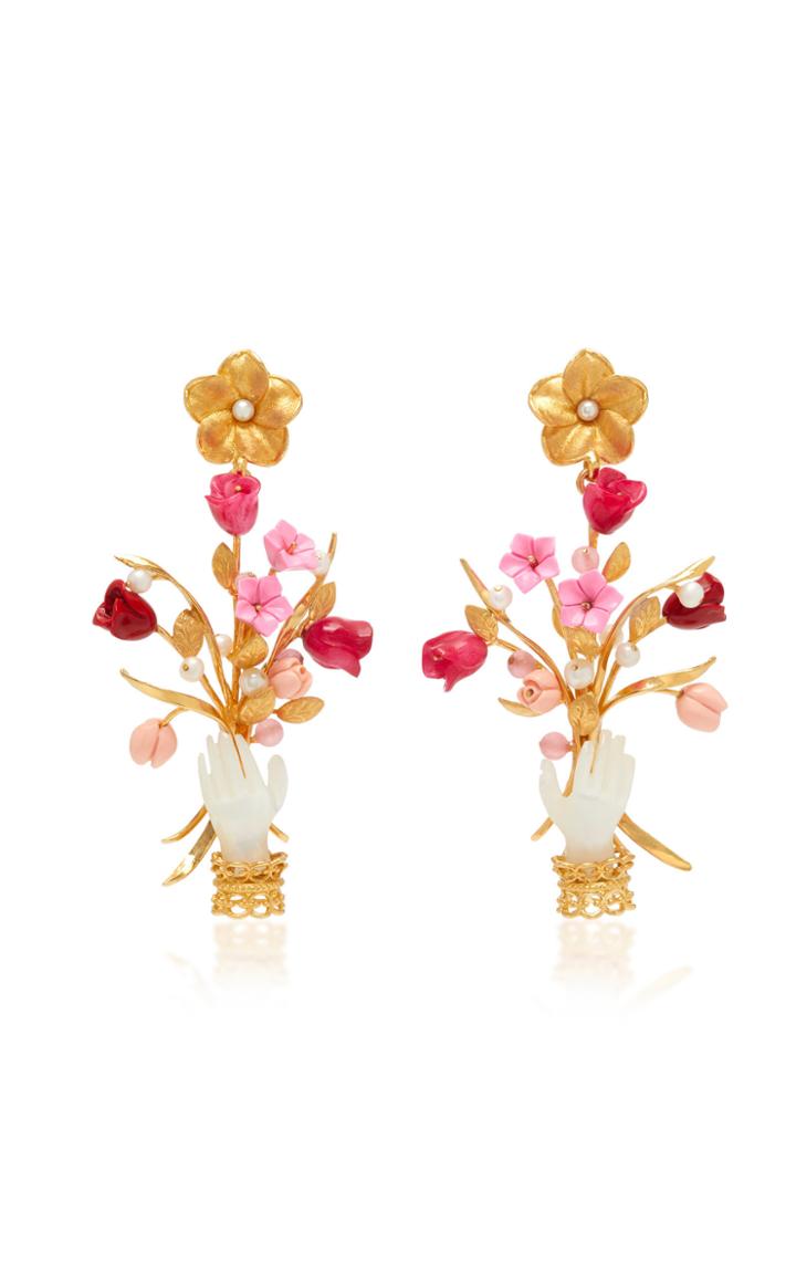 Of Rare Origin Ruby Pink Quartz And Mother-of-pearl Blossom Earrings