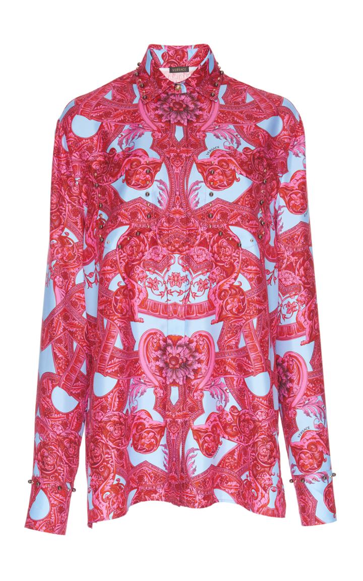 Versace Stud Embellished Silk Blouse