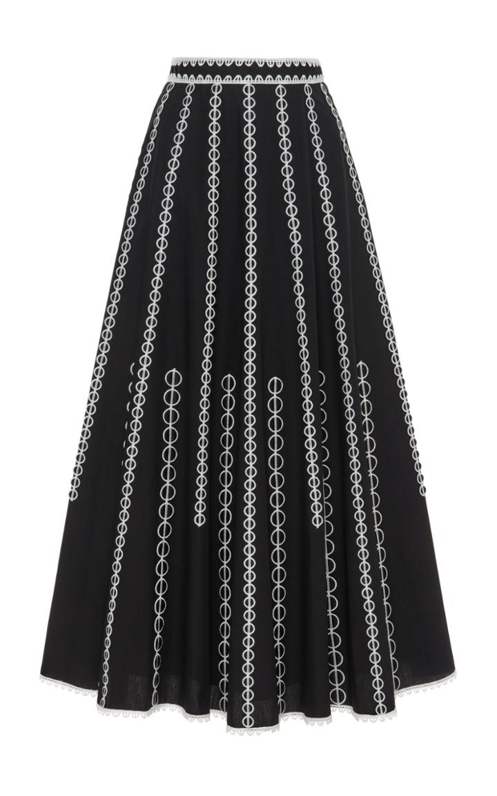 Moda Operandi Andrew Gn Embroidered Cotton Full Midi Skirt