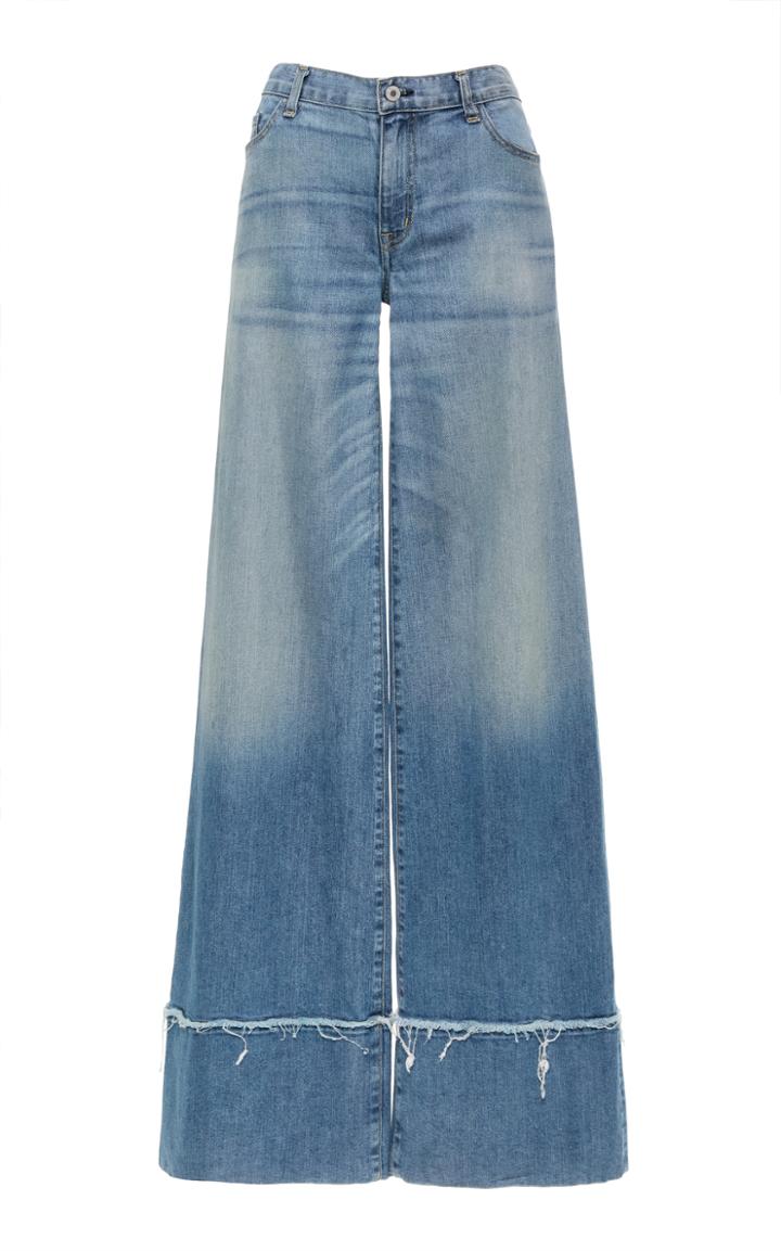 Nili Lotan Savina Mid Rise Wide Leg Frayed Hem Jean