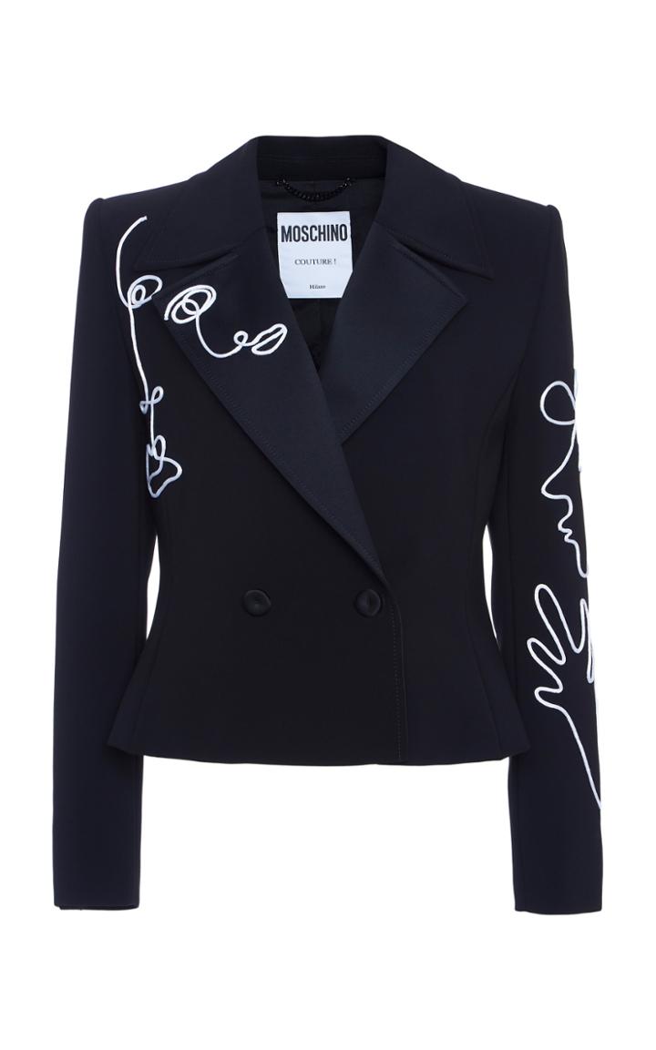 Moda Operandi Moschino Printed Crepe De Chine Blazer Size: 38