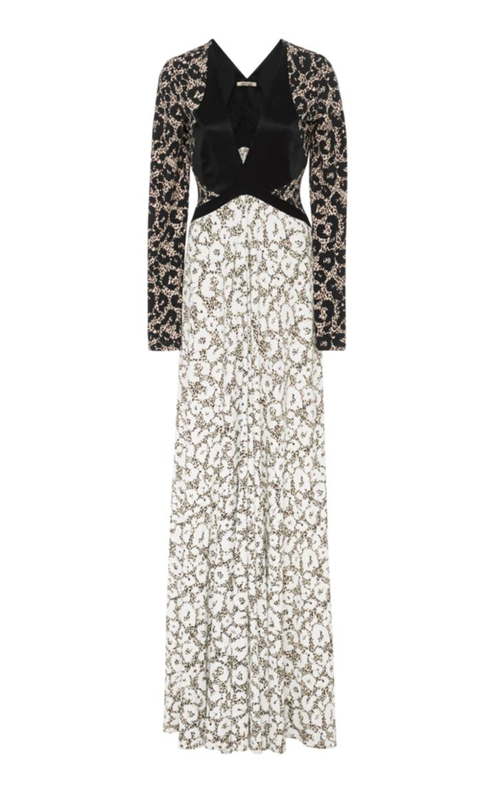 Roberto Cavalli Retro Leopard Long Sleeve Knit Dress