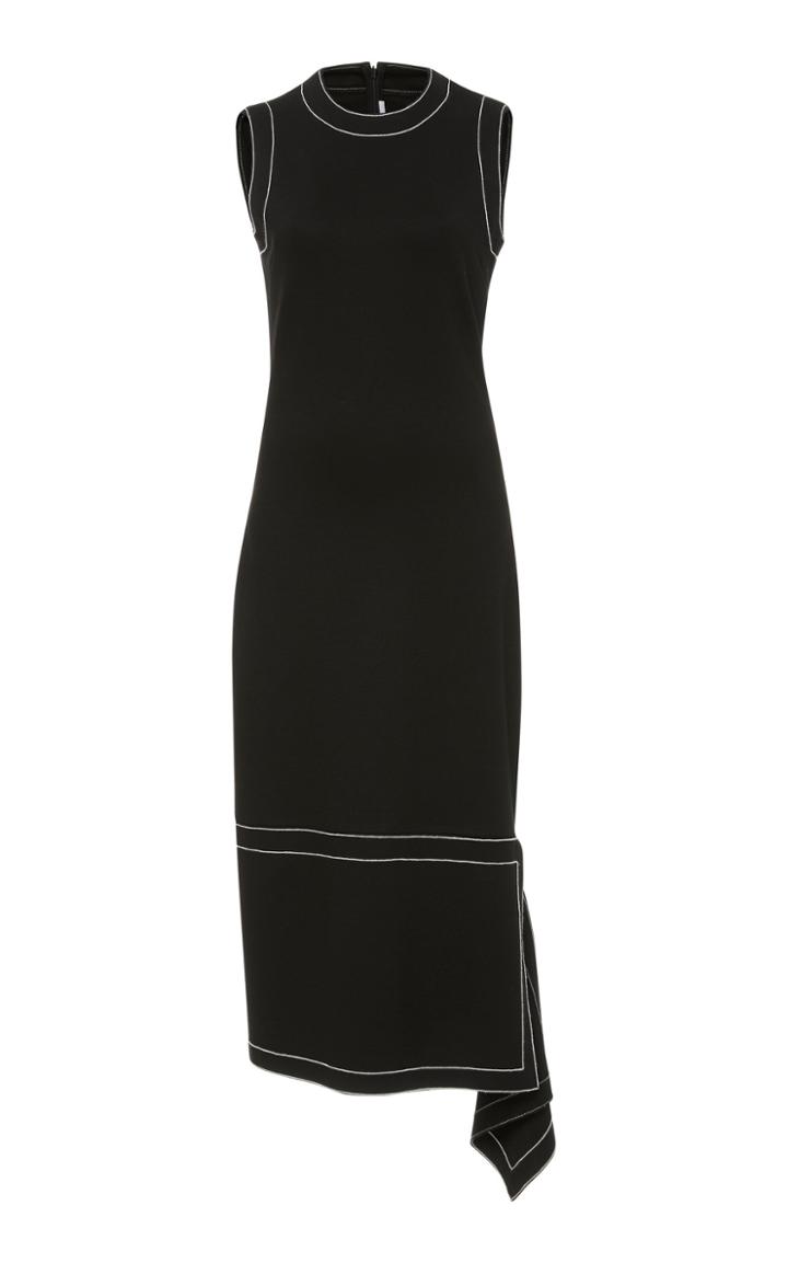 Rosetta Getty Asymmetric Embroidered Jersey Midi Dress