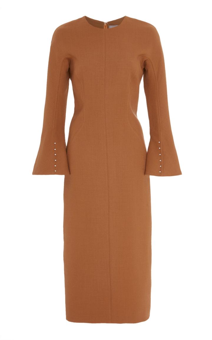 Lela Rose Peplum Pearl-detailed Wool-blend Dress