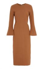 Lela Rose Peplum Pearl-detailed Wool-blend Dress