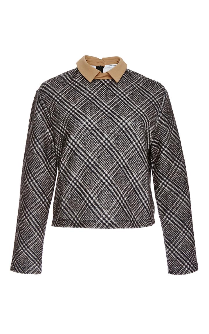 Carven Cotton Check Top With Collar