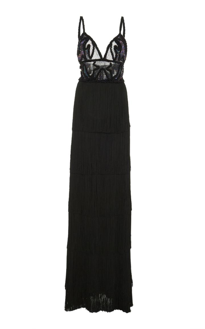 Naeem Khan Tiered Fringe Sleeveless Gown