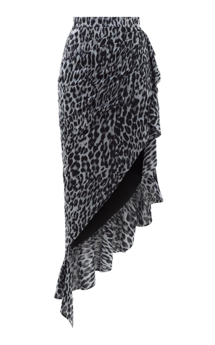 Rasario Draped Leopard Print Chiffon Midi Skirt