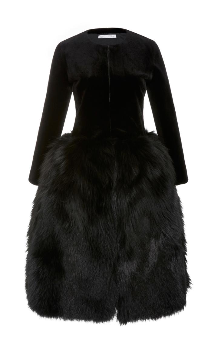 Oscar De La Renta Long Sleeve Fur Dress