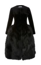 Oscar De La Renta Long Sleeve Fur Dress
