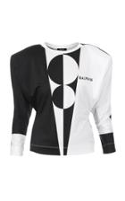 Moda Operandi Balmain Geometric Two-tone Jersey Logo Top Size: 36