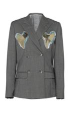 Moda Operandi Anas Jourden Leather Patchwork Double-breasted Wool Blazer Size: 36