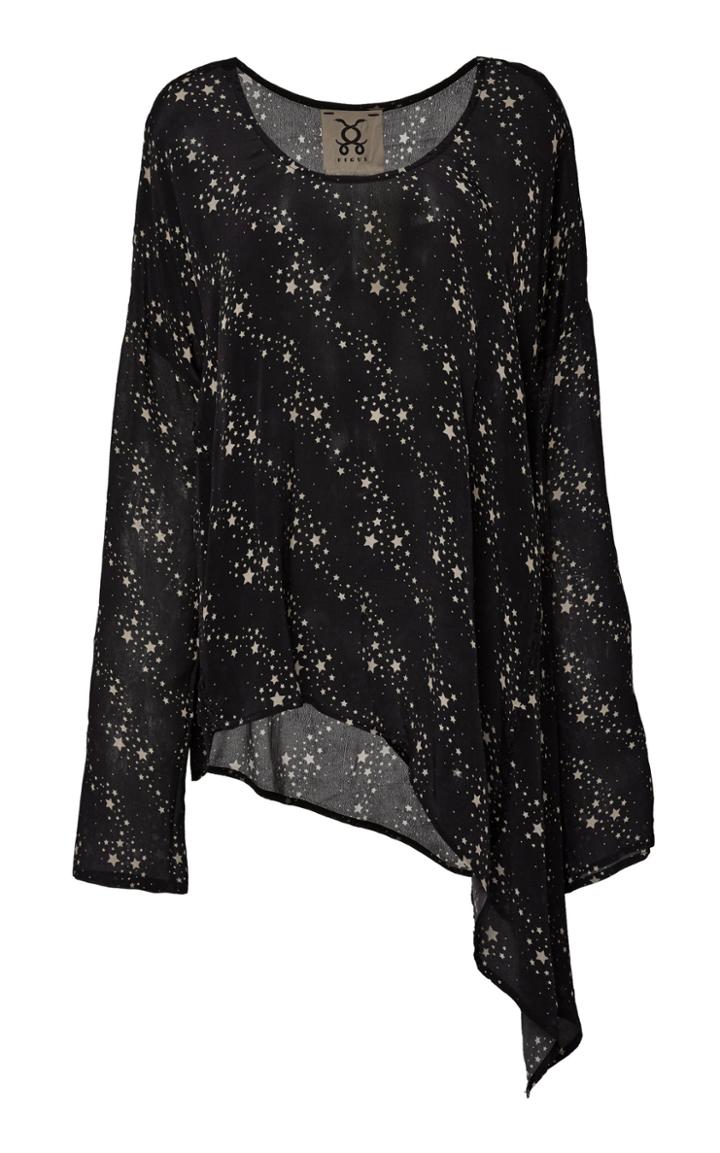 Figue Ani Star-print Asymmetric Crepe Top