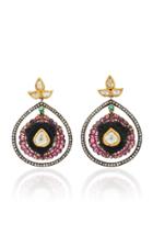 Amrapali Gold Earrings With Carved Tourmaline Emerald & Diamond