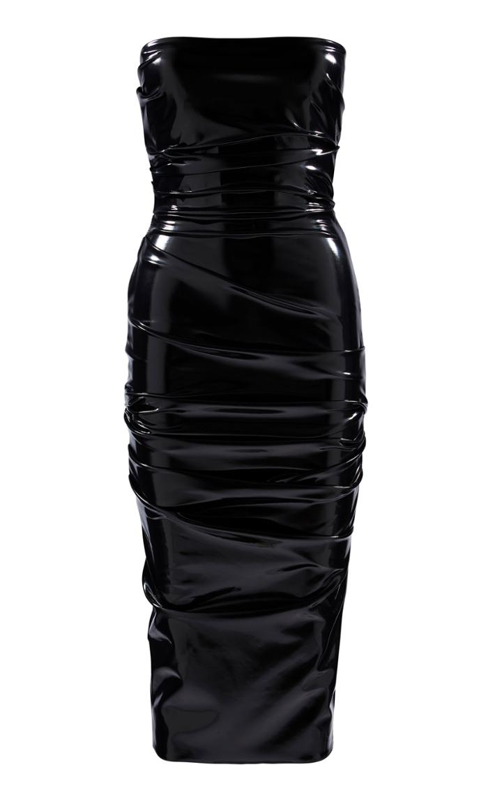 Alex Perry Deacon Strapless Ruched Vinyl Midi Dress