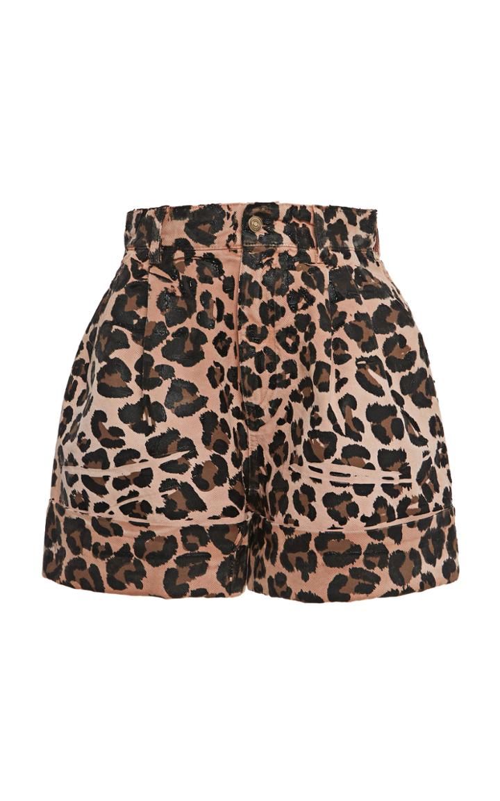 Moda Operandi Alanui Leopard-print Denim Pleated Shorts