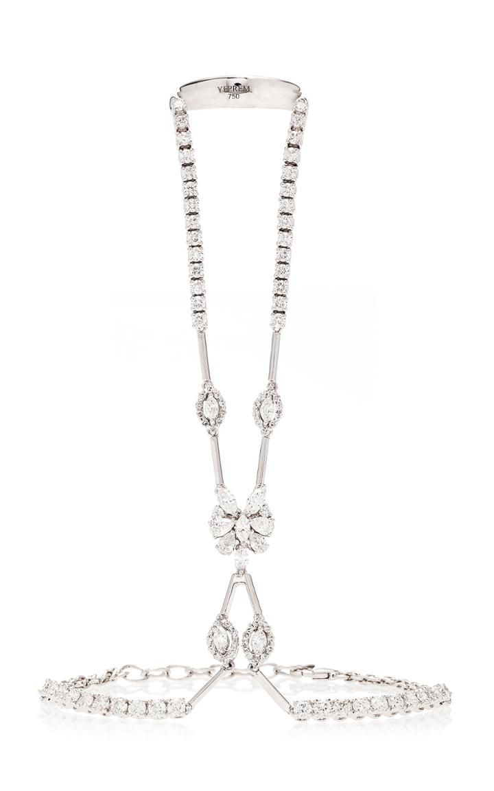 Yeprem 18k White And Diamond Ring And Bracelet Chain