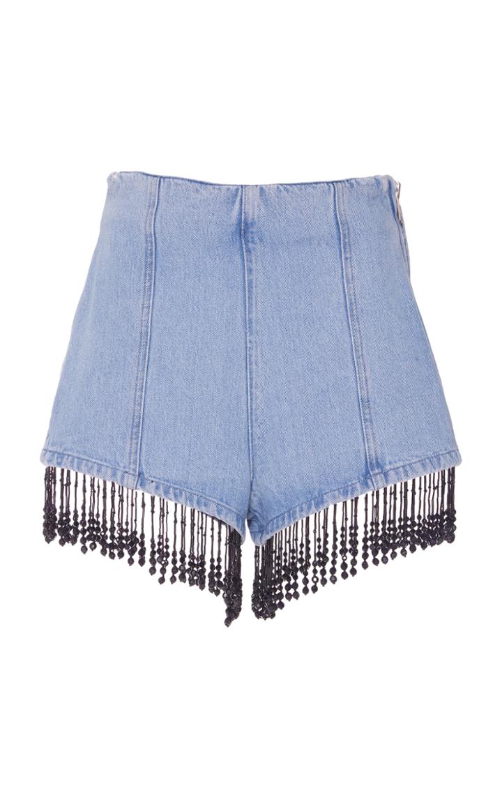 Msgm Cristal Embroidered Denim Shorts