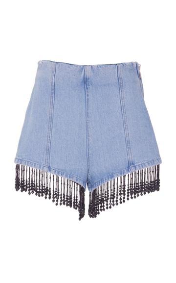 Msgm Cristal Embroidered Denim Shorts