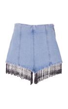 Msgm Cristal Embroidered Denim Shorts