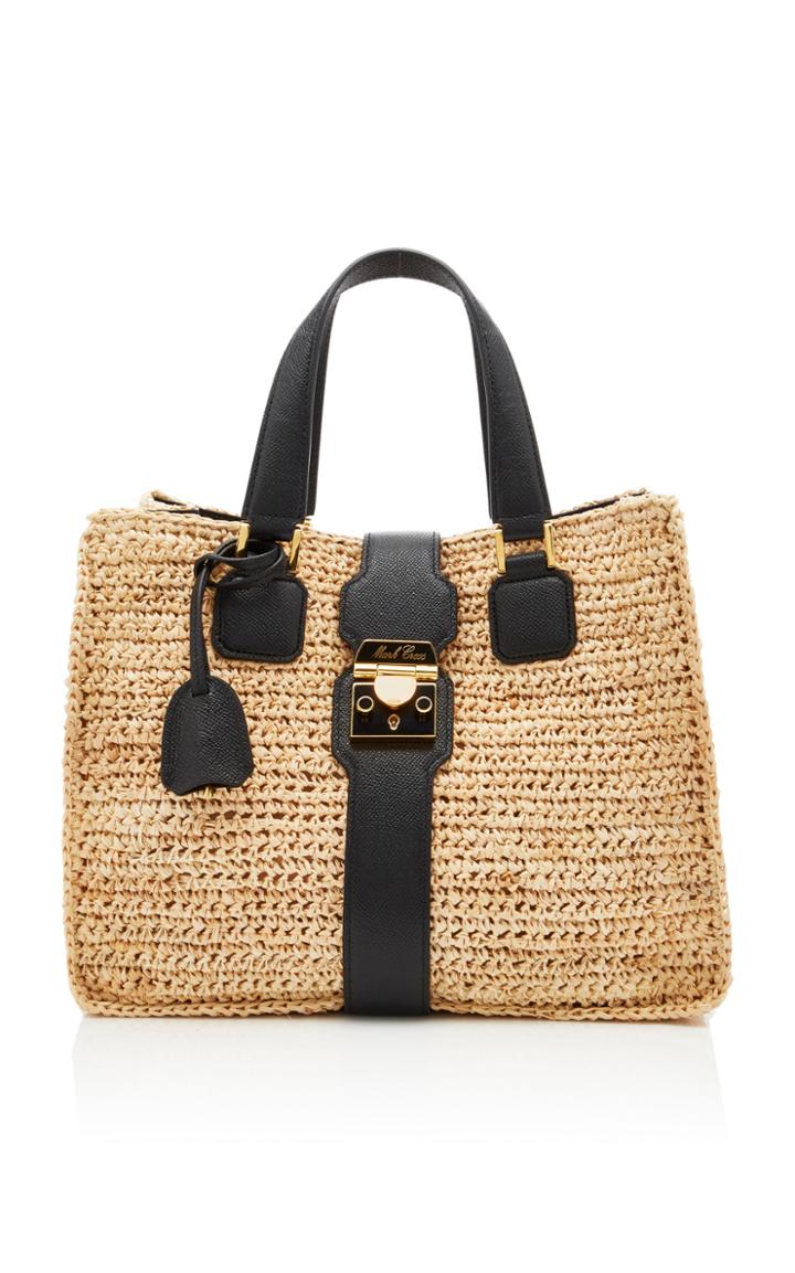 Mark Cross Riviera Raffia Medium Tote With Enamel