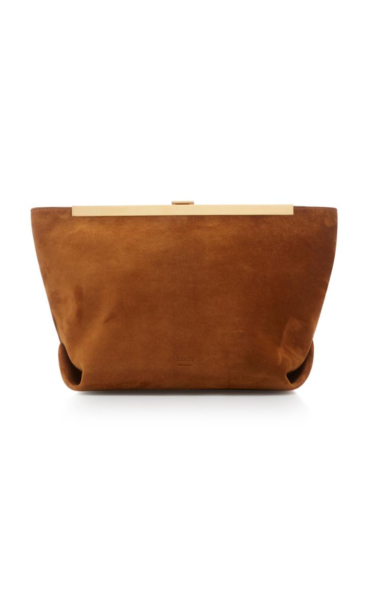 Khaite Augusta Envelope Pleat Frame Suede Crossbody Bag