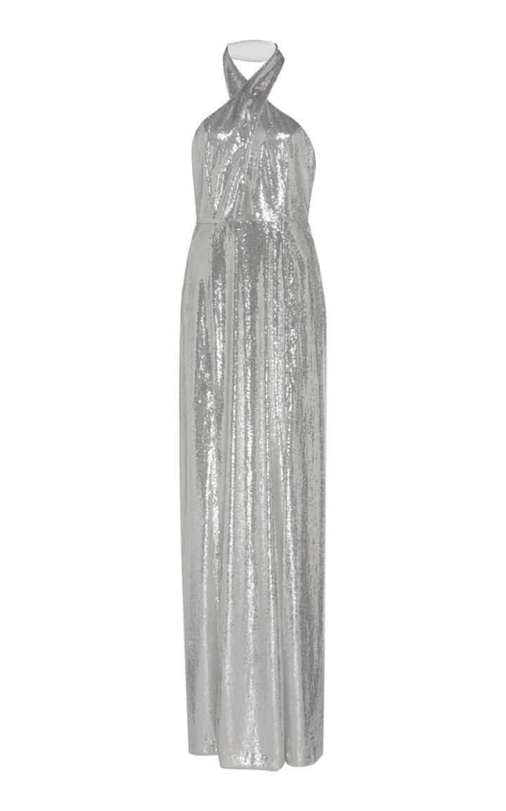 Galvan Galaxy Sequined Georgette Halterneck Gown