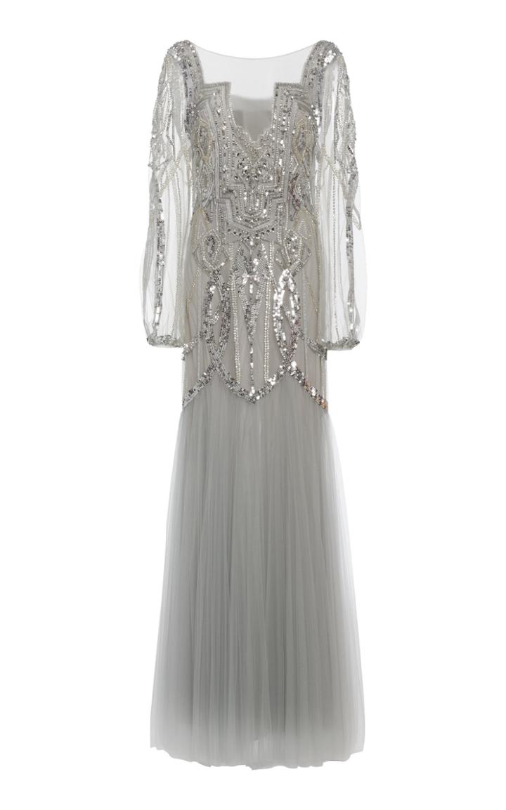 Moda Operandi Monique Lhuillier Sequined Tulle Illusion Gown Size: 2