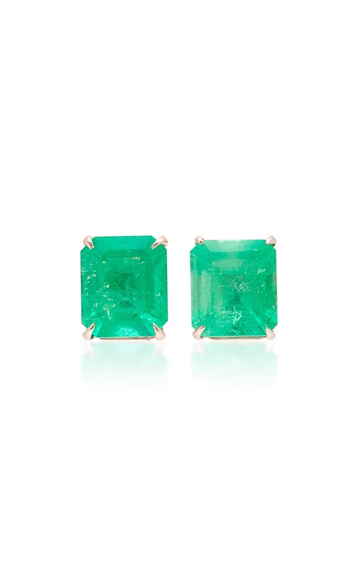 Maria Jose Jewelry 14k White Gold And Emerald Stud Earrings