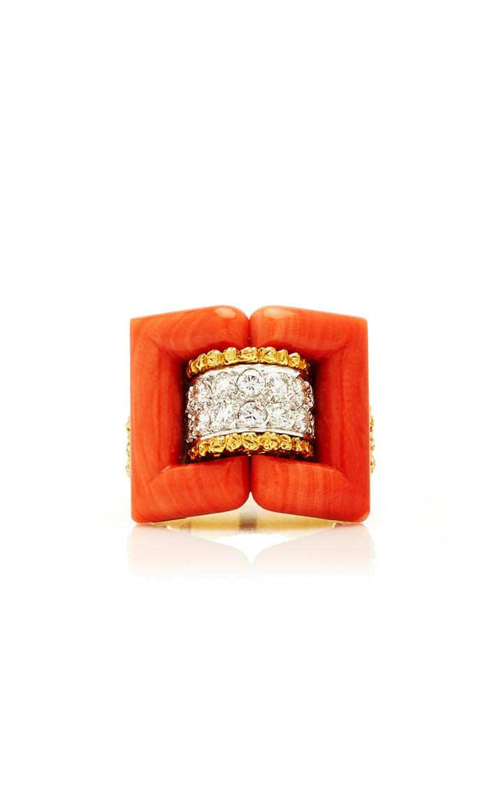 Moda Operandi Particulieres Coral & Diamond Buckle Ring, Circa 1970s Size: 7