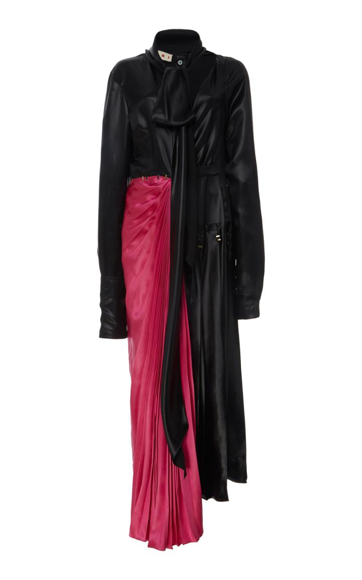 Marni Patchwork Satin Neck Tie Dress