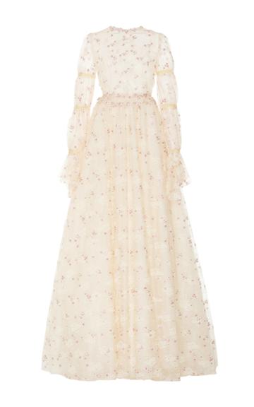 Luisa Beccaria Embroidered Tulle Long Sleeve Gown