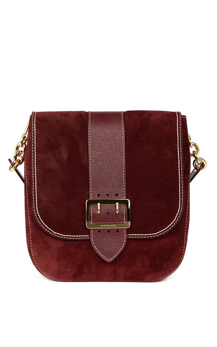 Burberry Satchel Bag In Mahogany Red Suede