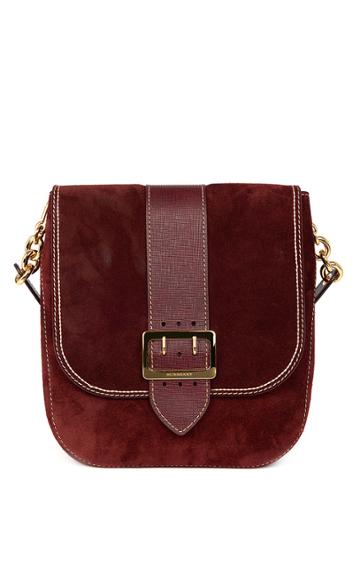 Burberry Satchel Bag In Mahogany Red Suede
