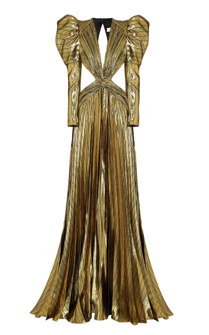 Moda Operandi Raisa Vanessa Pleated Metallic Gown