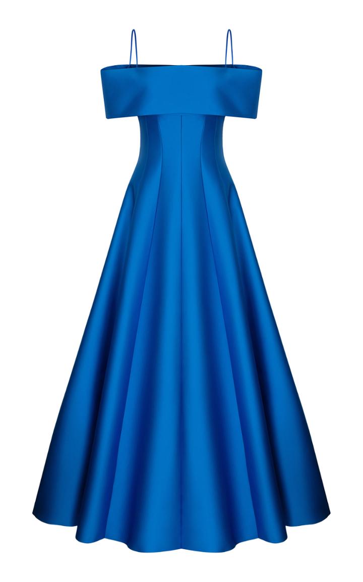 Moda Operandi Rasario Off-the-shoulder Pleated Satin Gown