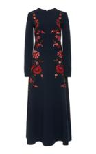 Oscar De La Renta Embroidered Wool-blend Long Sleeve Dress