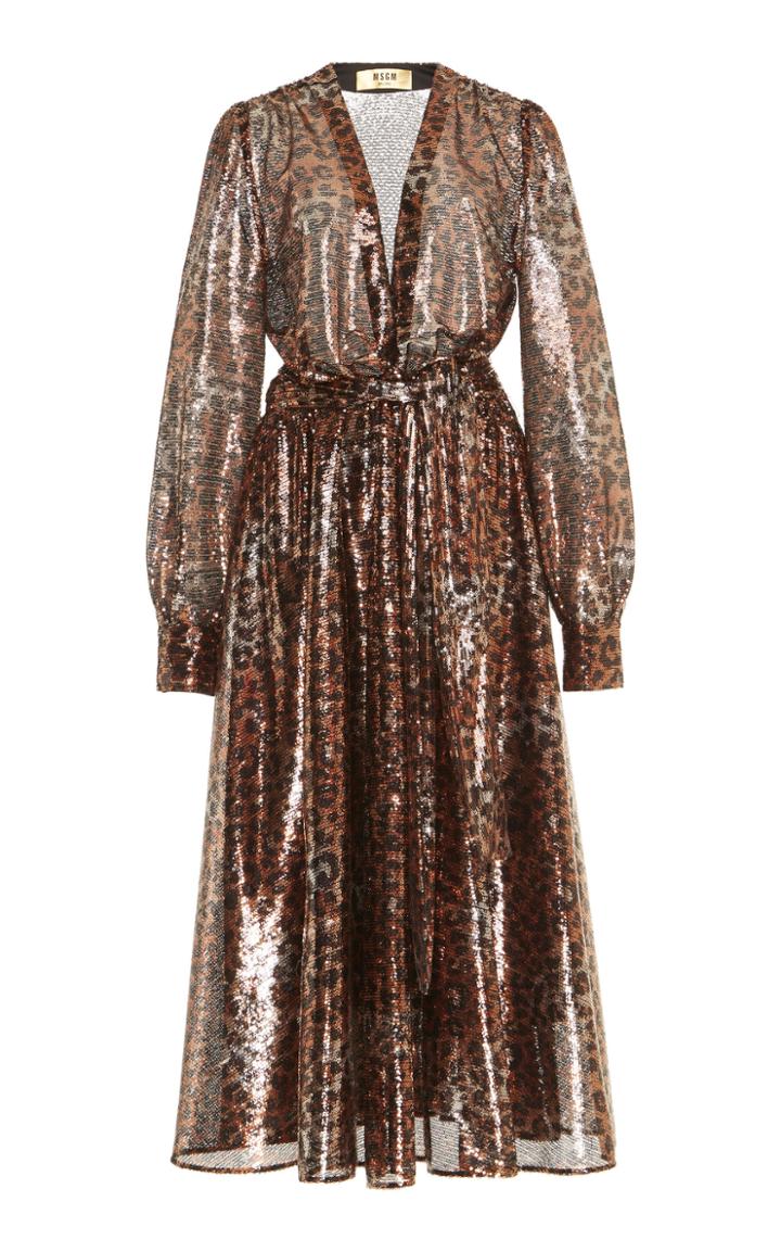 Msgm Cheetah Sequin Pleated Dress