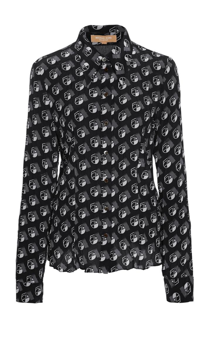 Michael Kors Collection Collared Printed Silk Top