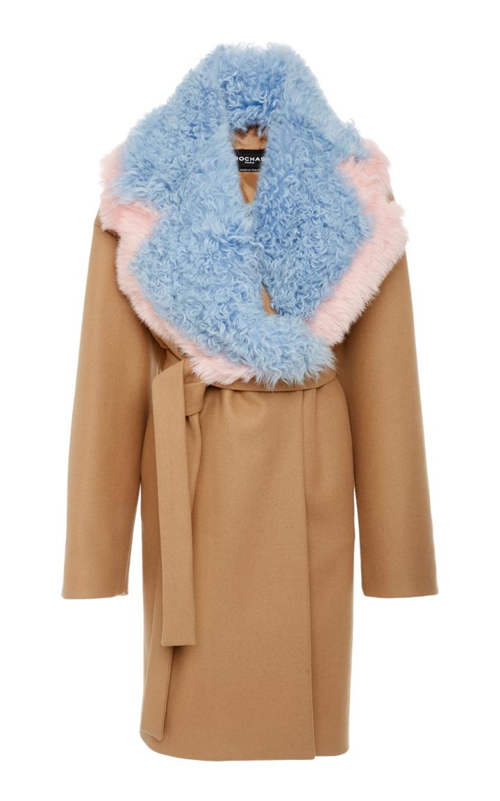 Rochas Detachable Shearling-trimmed Wool-blend Coat