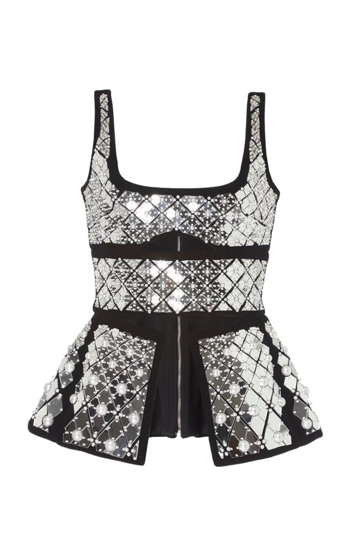 David Koma Pearl Embroidered Peplum Top