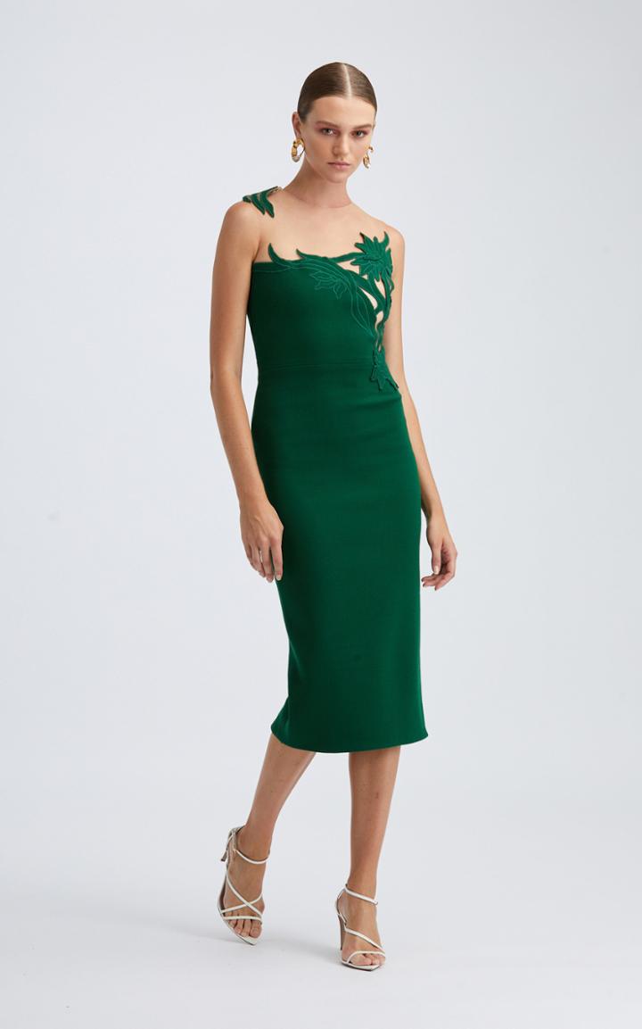 Moda Operandi Oscar De La Renta Sleeveless Wool-blend Illusion Neckline Midi Dress
