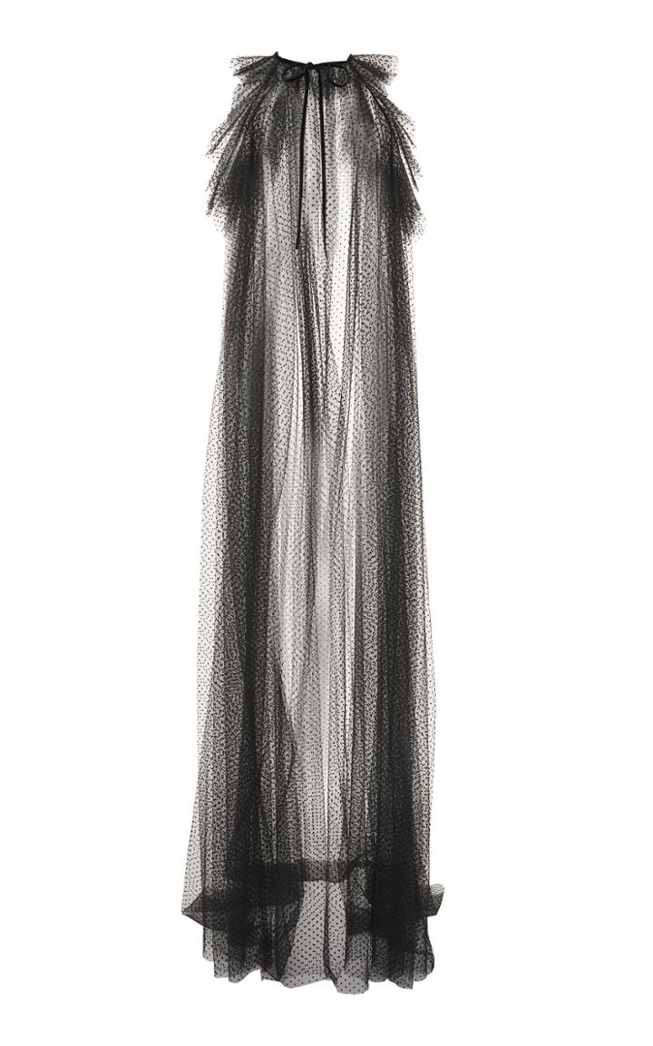 Monique Lhuillier Flocked Dot Tulle Cape