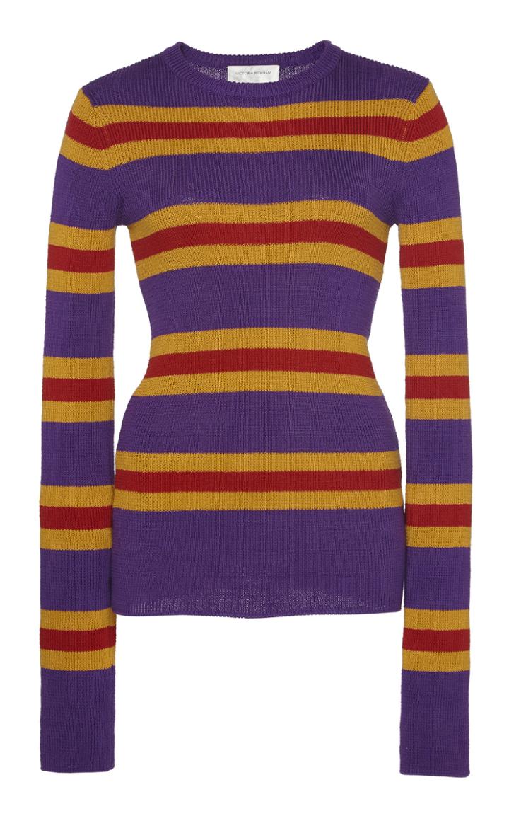 Moda Operandi Victoria Beckham Slim Fit Striped Cotton Crewneck Top Size: S