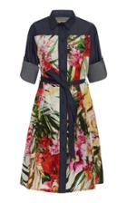 Blumarine Floral Printed Denim Shirt Dress