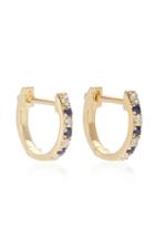 Ef Collection Mini 14k Gold Diamond And Sapphire Huggie Earrings