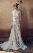 Costarellos Bridal Mesh Bodice Edging Embroidered Tulle Long Godet Dress
